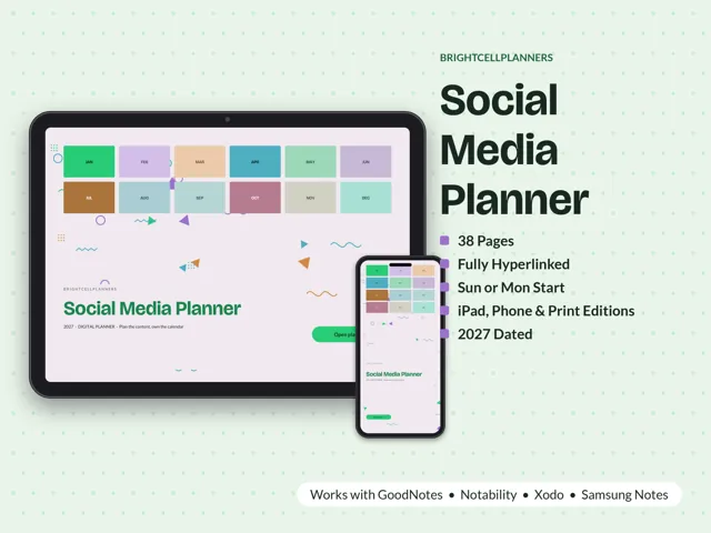 Social Media Planner – Digital Planners by BrightCellPlanStudio