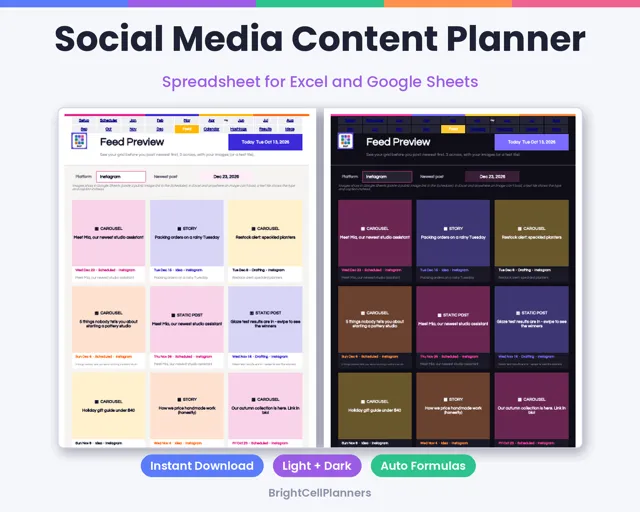 Social Media Content Planner – Spreadsheets by BrightCellPlanStudio