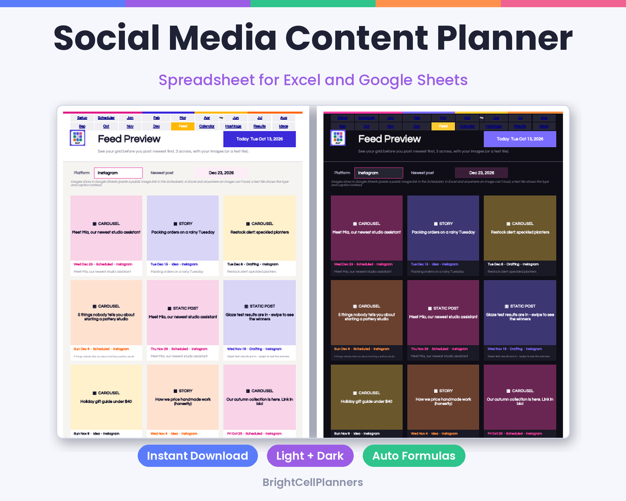 Social Media Content Planner – Spreadsheets by BrightCellPlanStudio