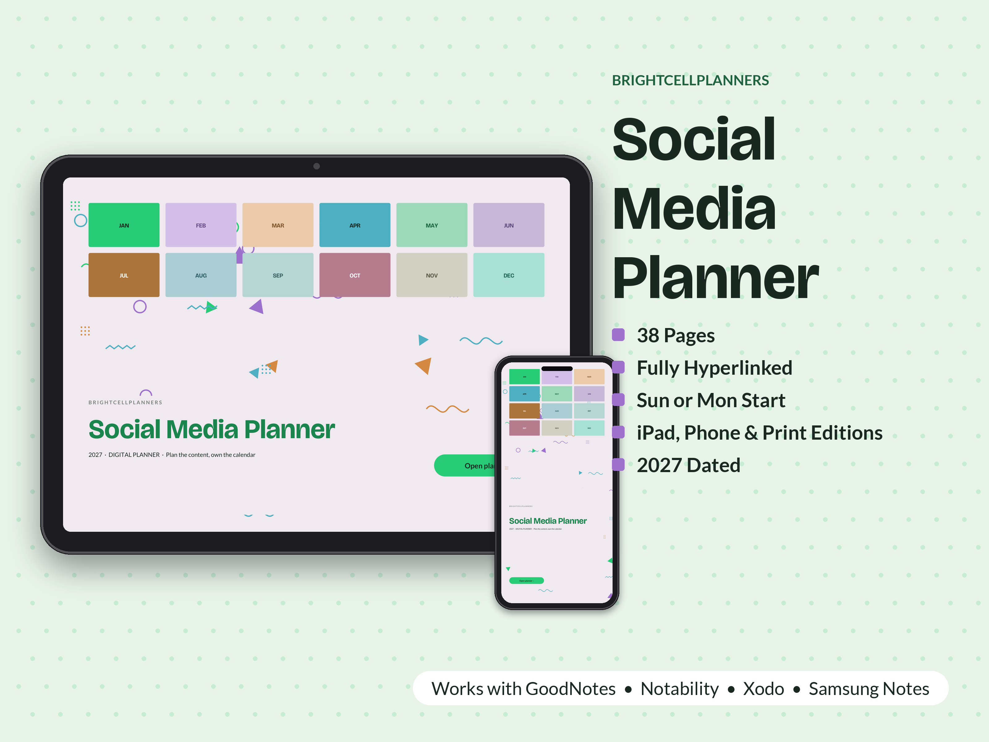 Social Media Planner – Digital Planners by BrightCellPlanStudio