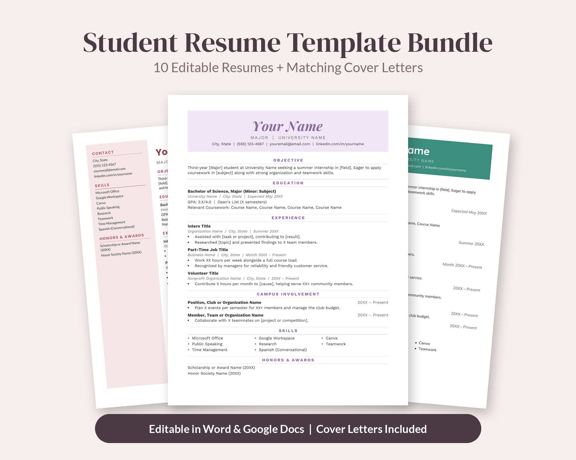 Student Resume Bundle – Resume Templates by SpoonfulOfCalmStudio