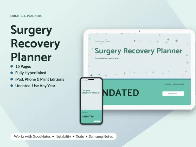 Surgery Recovery Planner – Digital Planners by BrightCellPlanStudio