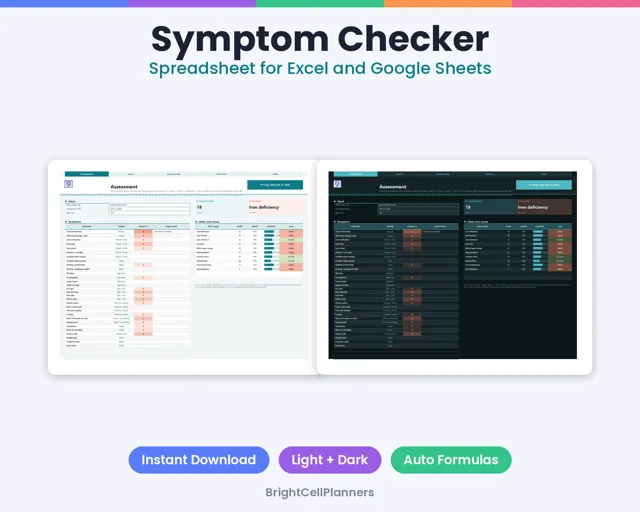 Symptom Checker Spreadsheet for Health Care Providers – Spreadsheets by BrightCellPlanStudio