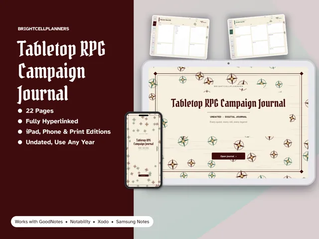 Tabletop RPG Journal – Digital Planners by BrightCellPlanStudio
