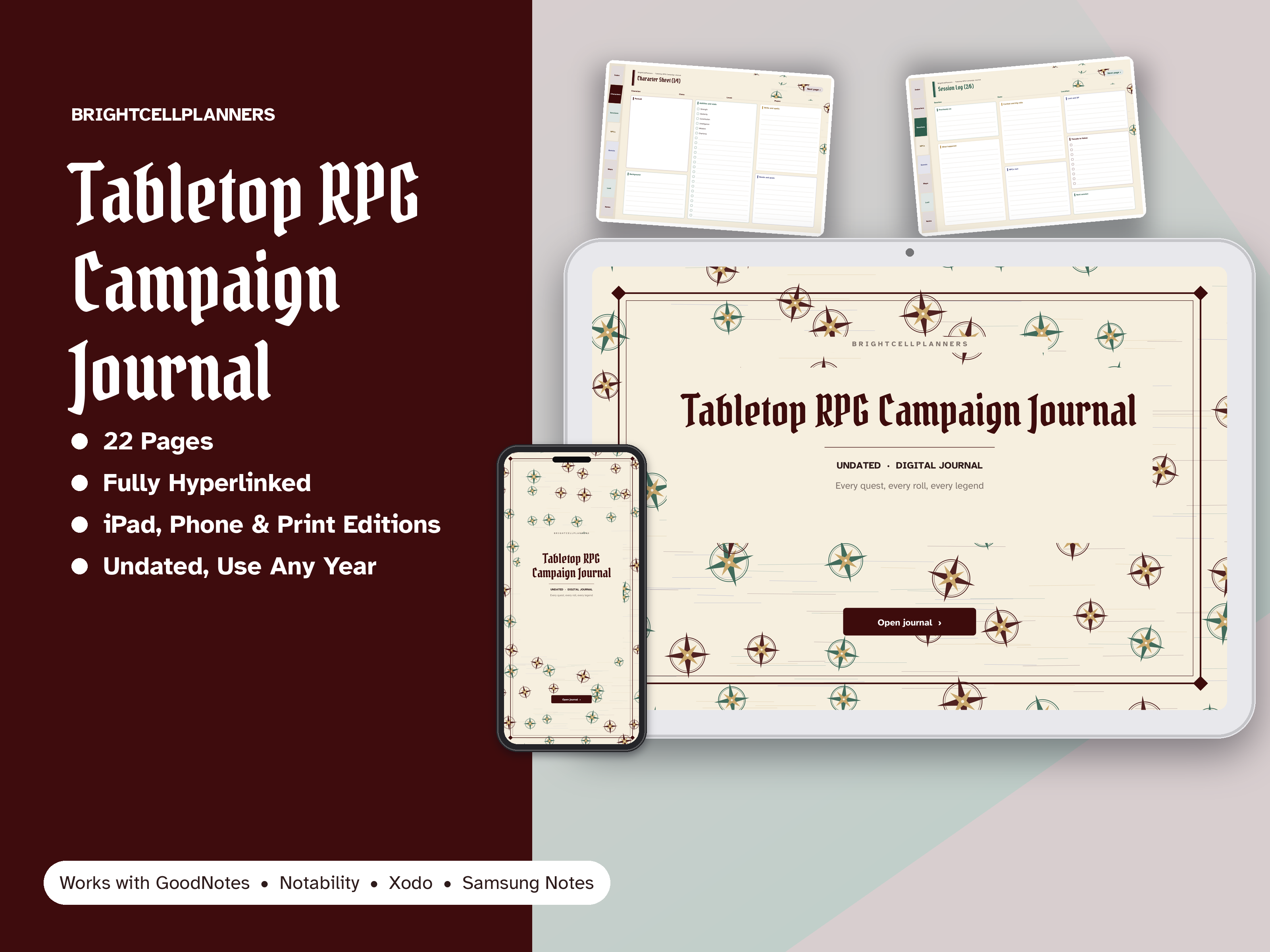 Tabletop RPG Journal – Digital Planners by BrightCellPlanStudio
