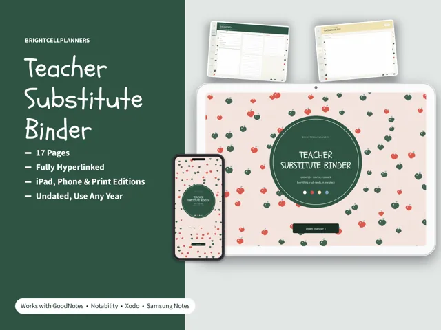 Substitute Teacher Binder – Digital Planners by BrightCellPlanStudio