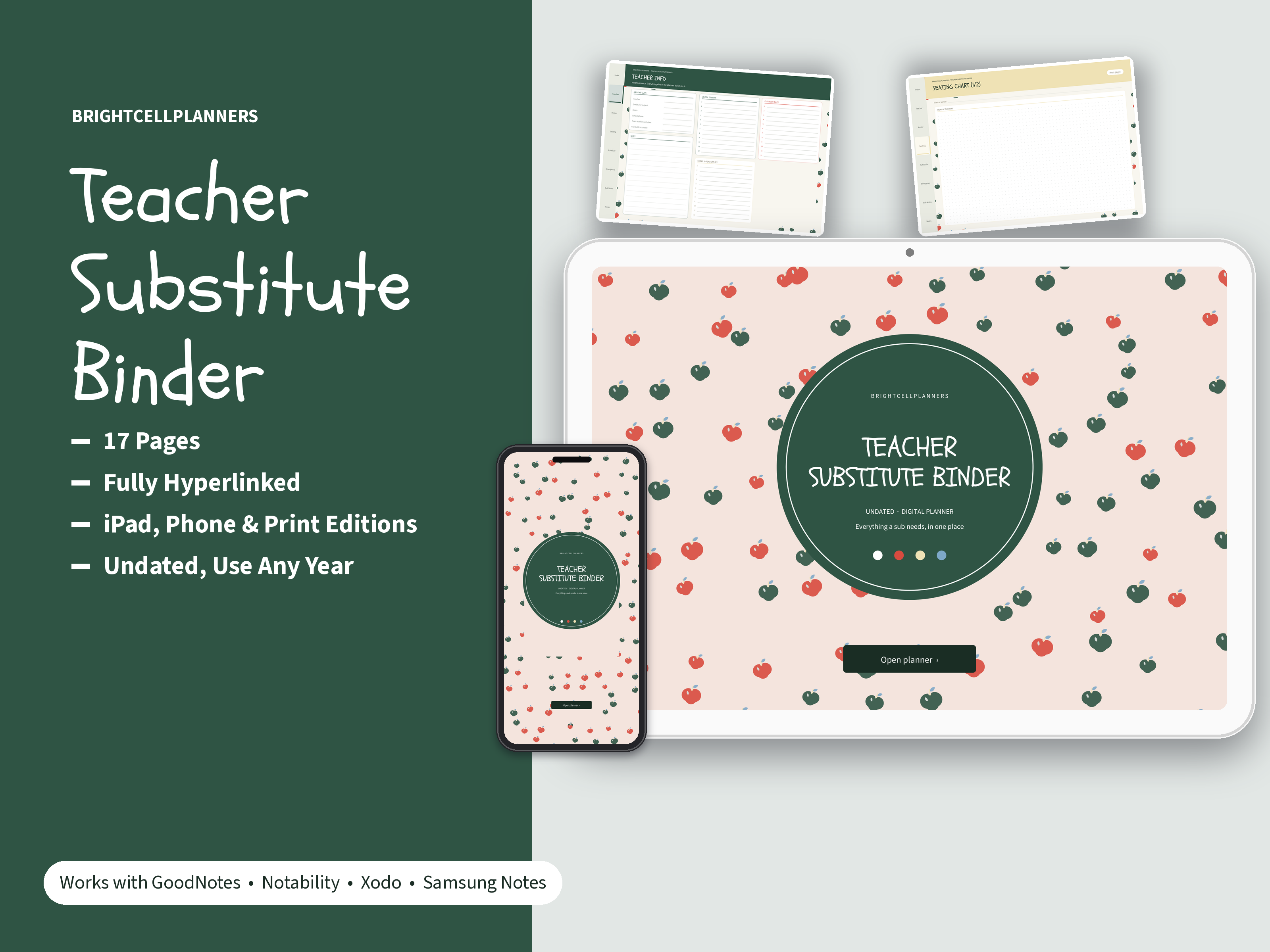 Substitute Teacher Binder – Digital Planners by BrightCellPlanStudio