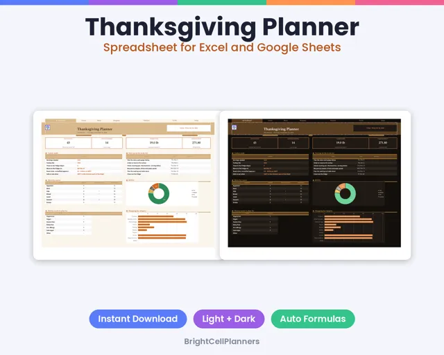 Thanksgiving Planner – Spreadsheets by BrightCellPlanStudio
