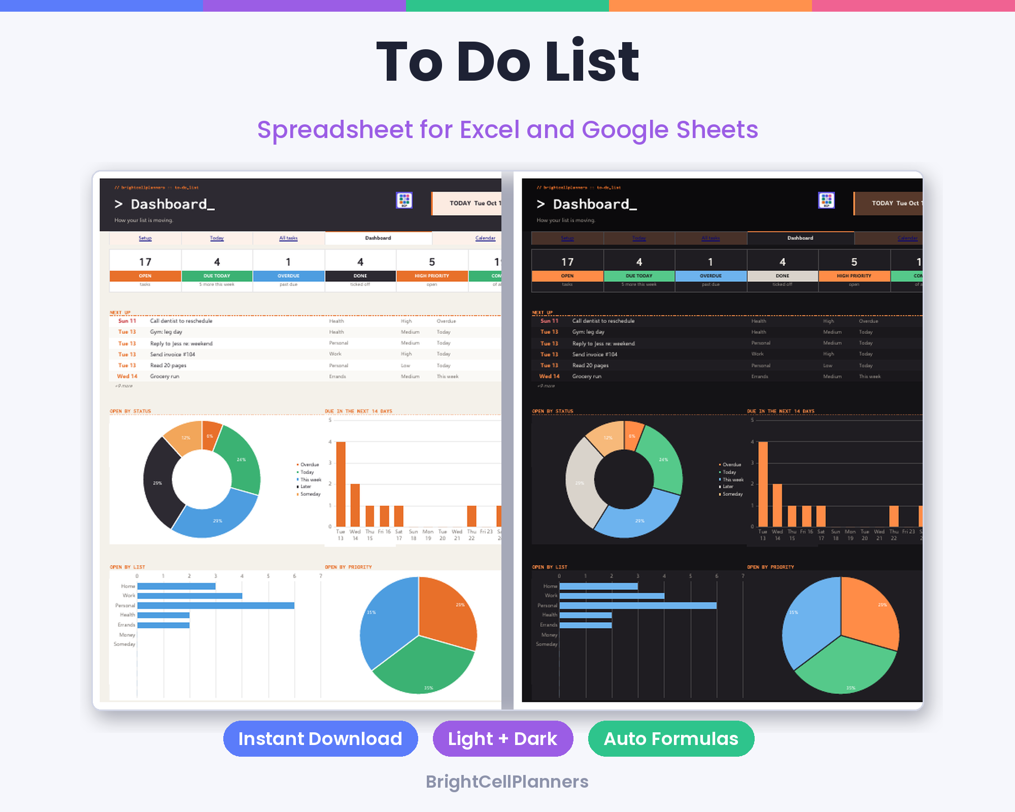 To Do List – Spreadsheets by BrightCellPlanStudio