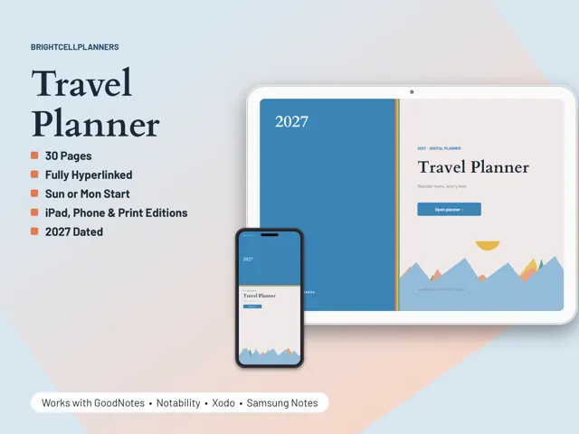 Travel Planner – Digital Planners by BrightCellPlanStudio