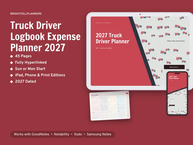 Truck Driver Planner – Digital Planners by BrightCellPlanStudio