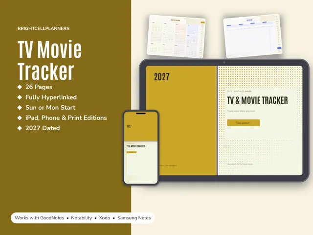 TV & Movie Tracker – Digital Planners by BrightCellPlanStudio