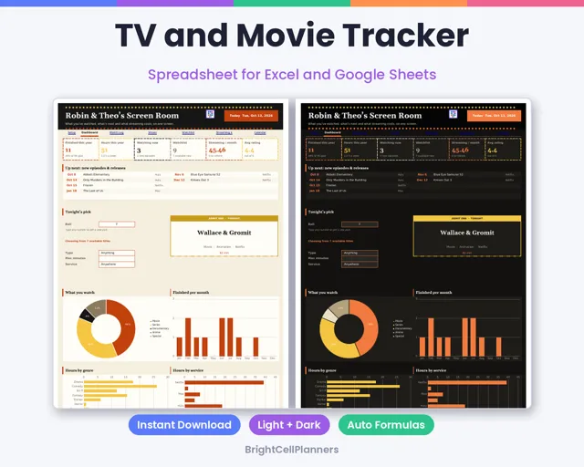 TV and Movie Tracker – Spreadsheets by BrightCellPlanStudio