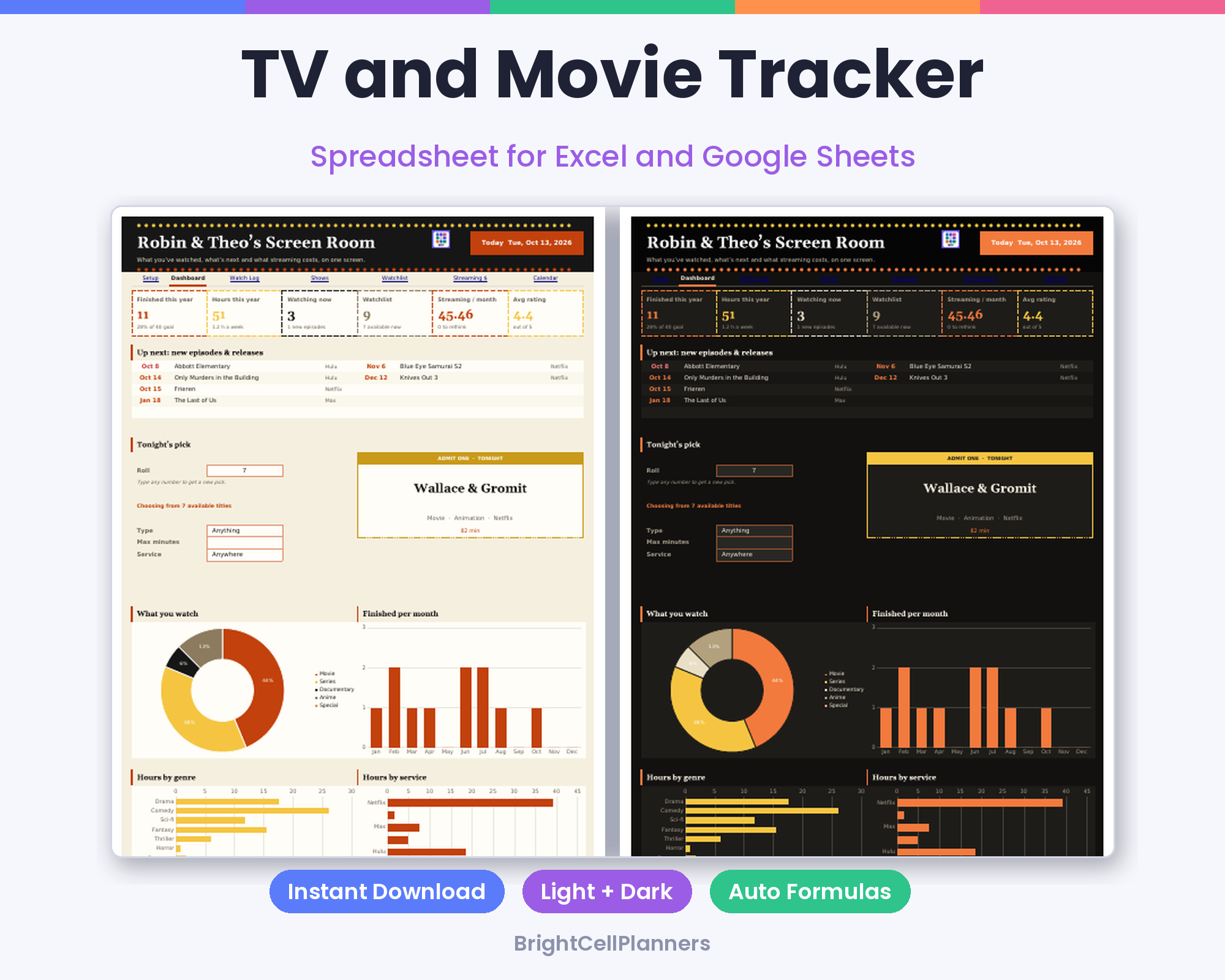 TV and Movie Tracker – Spreadsheets by BrightCellPlanStudio