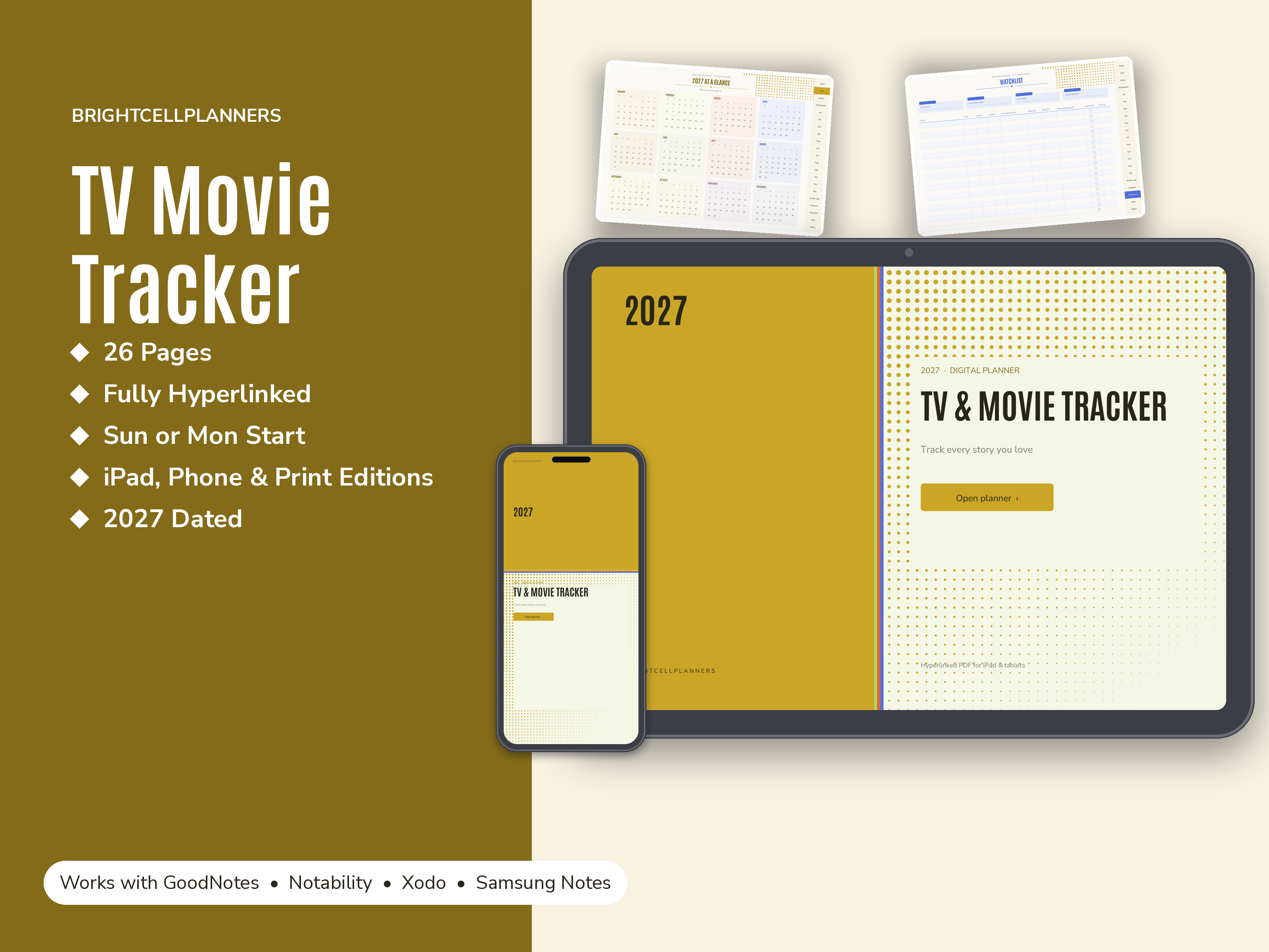 TV & Movie Tracker – Digital Planners by BrightCellPlanStudio