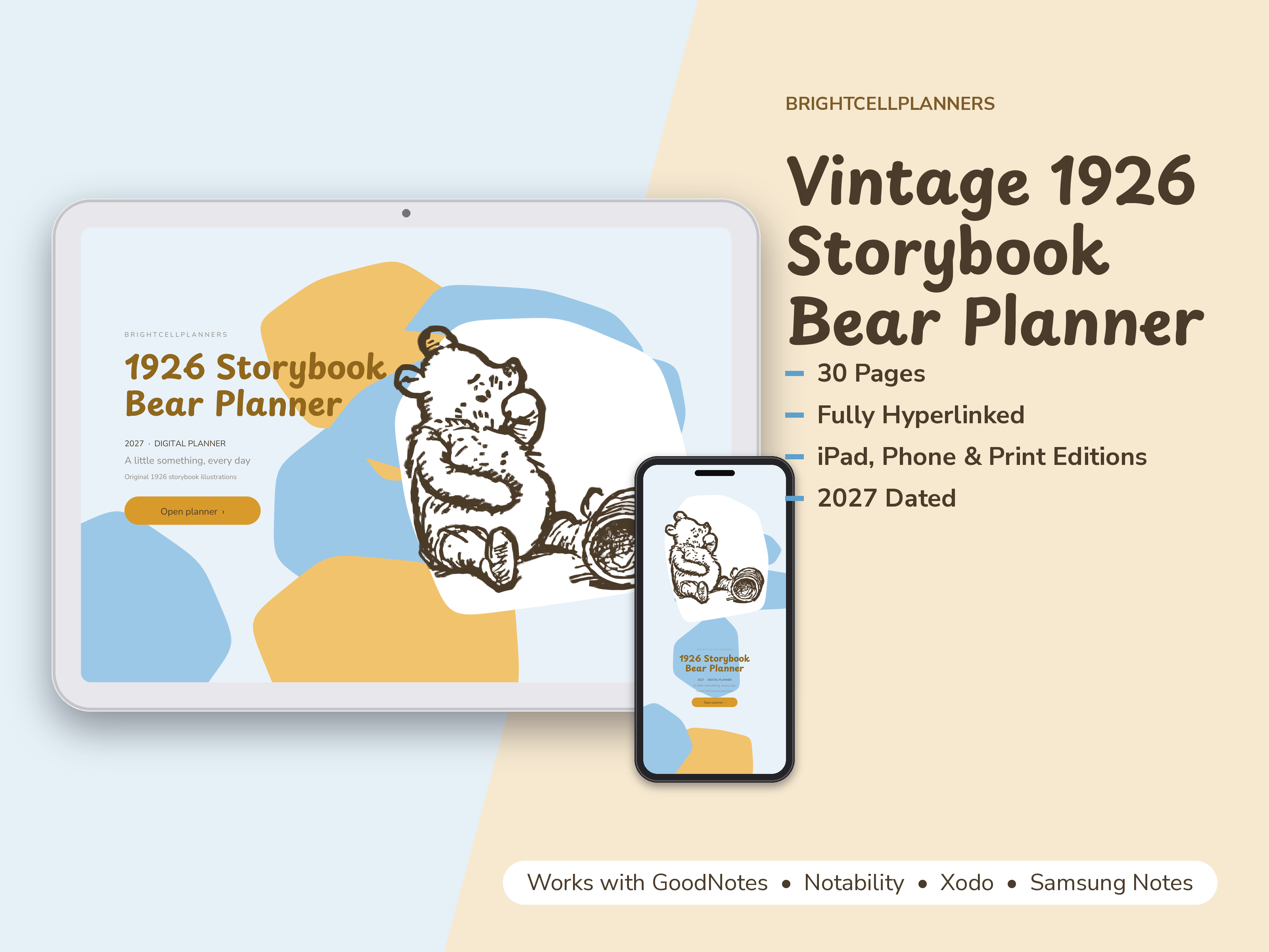Vintage 1926 Storybook Bear Planner – Digital Planners by BrightCellPlanStudio