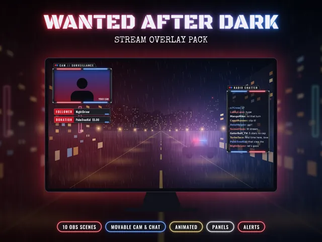 Wanted After Dark Stream Overlay Pack – OBS Stream Overlays by SpoonfulOfCalmStudio