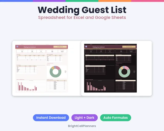 Wedding Guest List – Spreadsheets by BrightCellPlanStudio