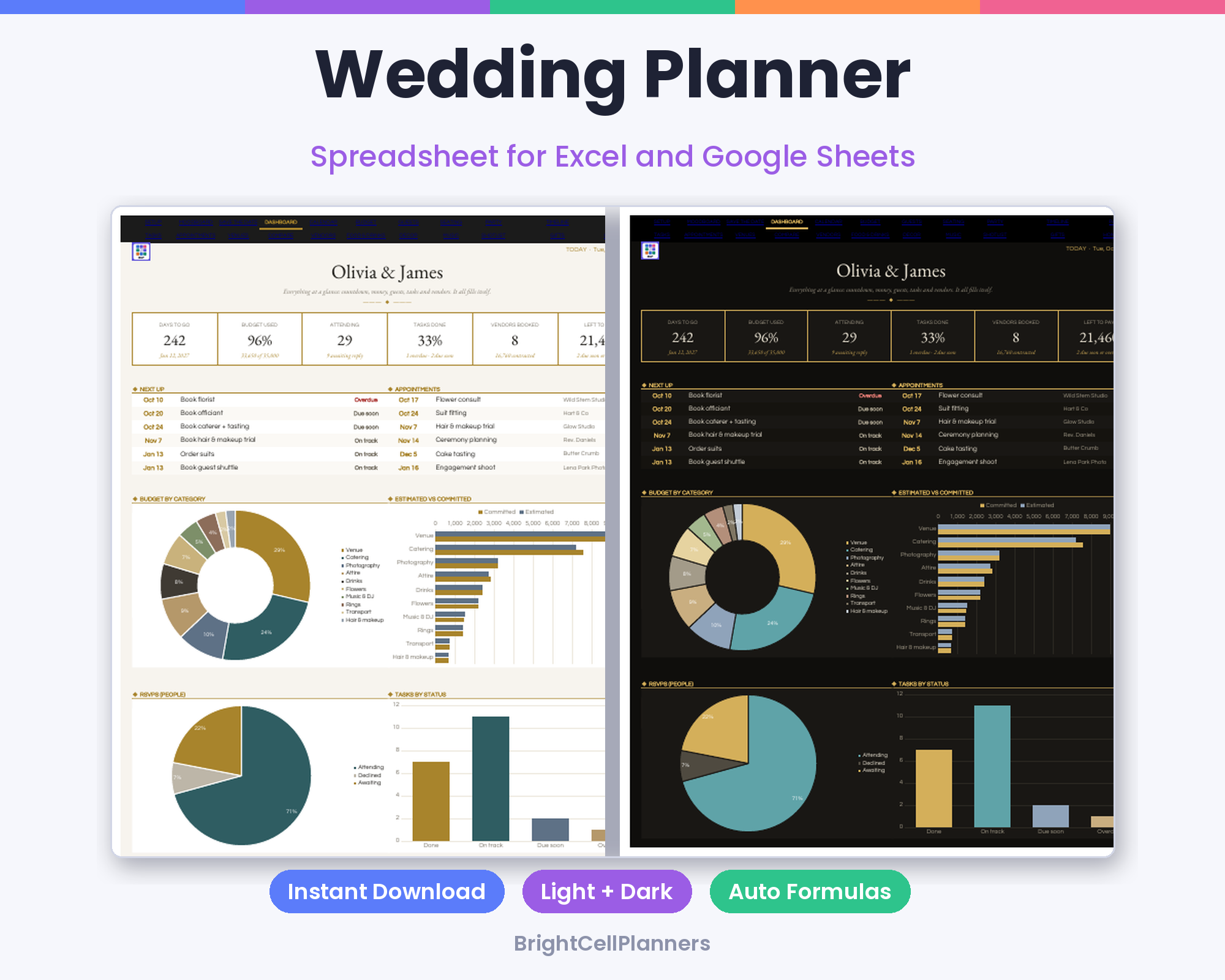 Wedding Planner – Spreadsheets by BrightCellPlanStudio