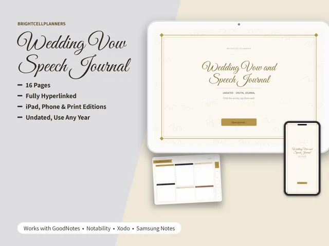 Wedding Vow Journal – Digital Planners by BrightCellPlanStudio