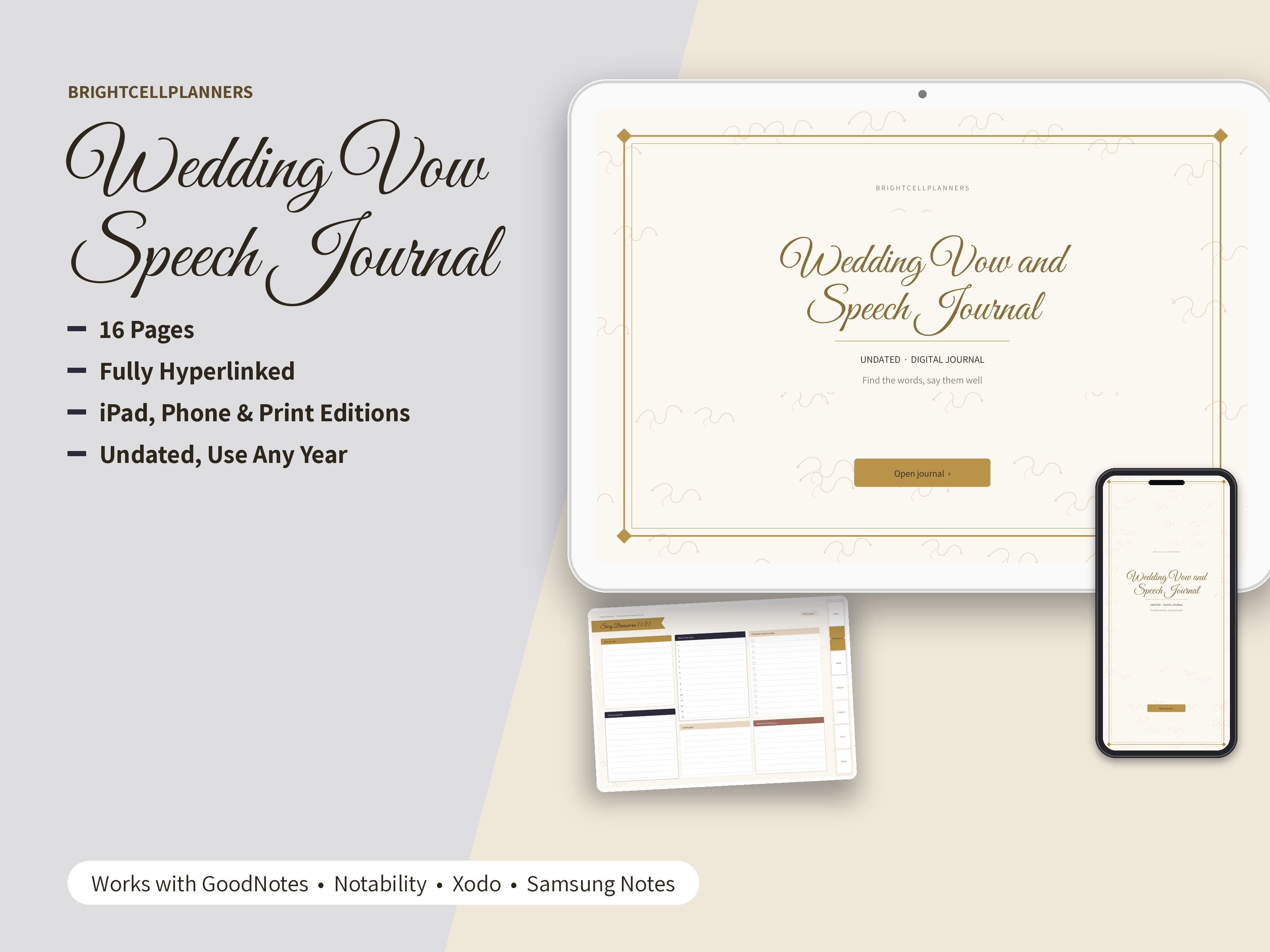 Wedding Vow Journal – Digital Planners by BrightCellPlanStudio