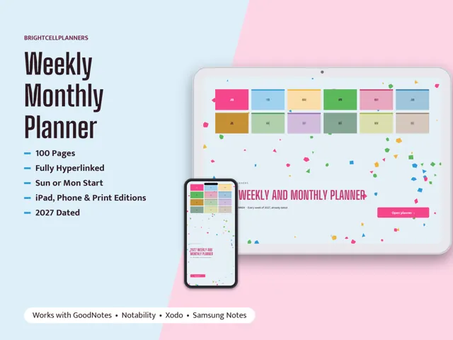 Planner Weekly and Monthly – Digital Planners by BrightCellPlanStudio