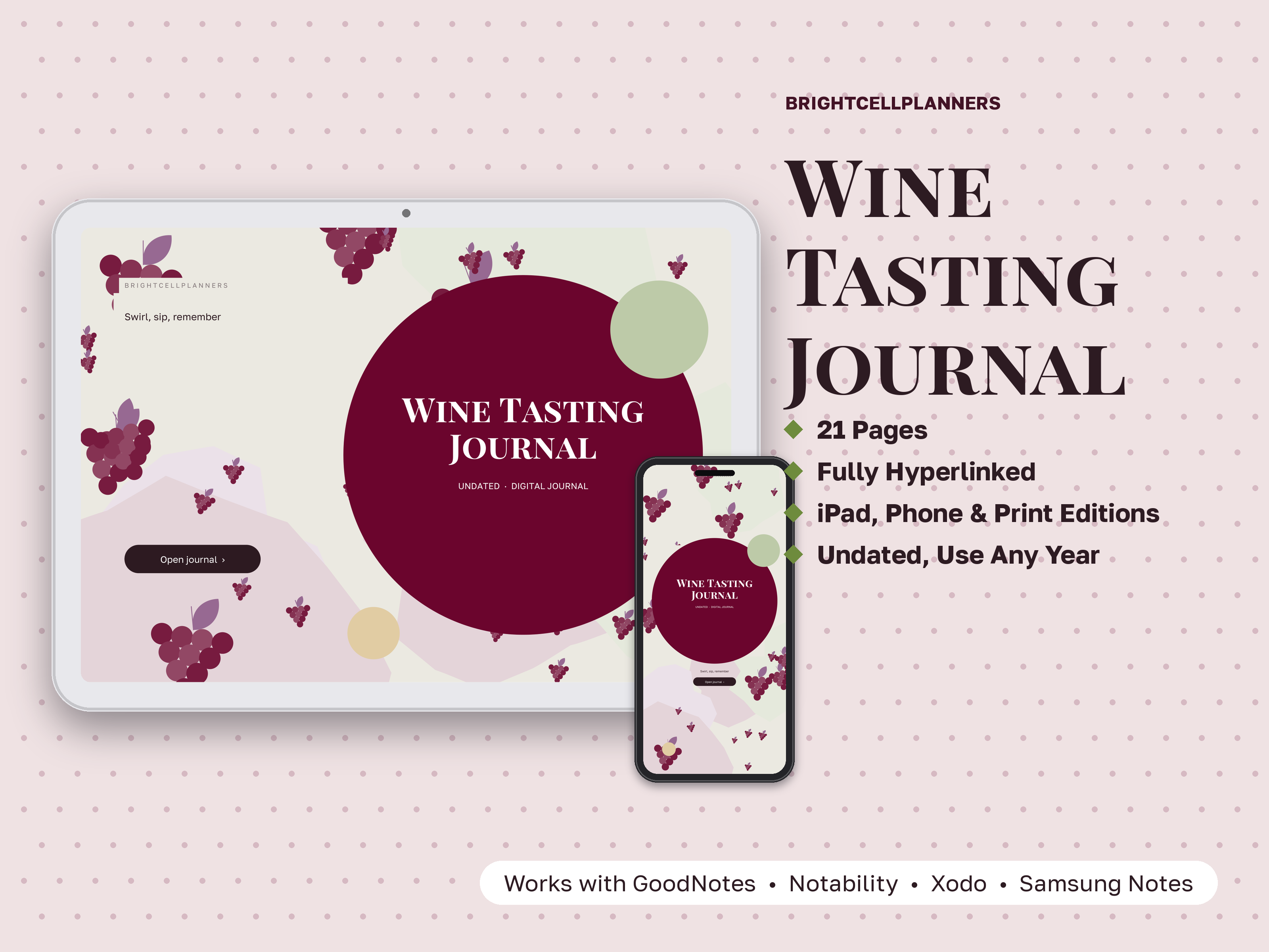 Wine Tasting Journal – Digital Planners by BrightCellPlanStudio