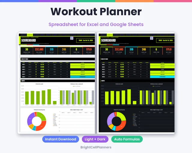 Workout Planner – Spreadsheets by BrightCellPlanStudio