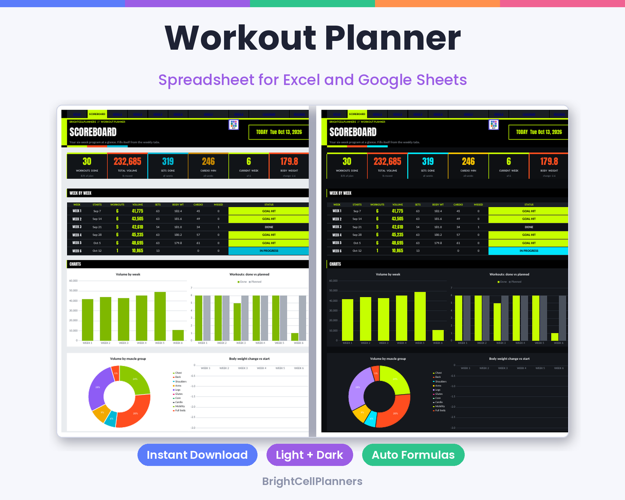 Workout Planner – Spreadsheets by BrightCellPlanStudio