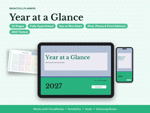 Year at a Glance – Digital Planners by BrightCellPlanStudio