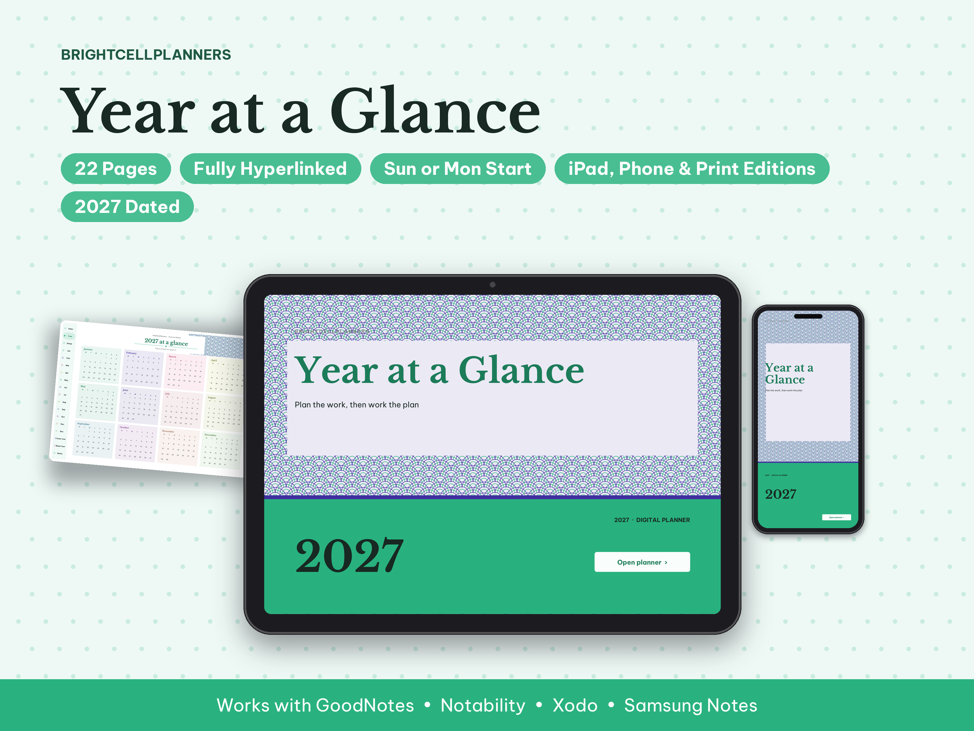 Year at a Glance – Digital Planners by BrightCellPlanStudio