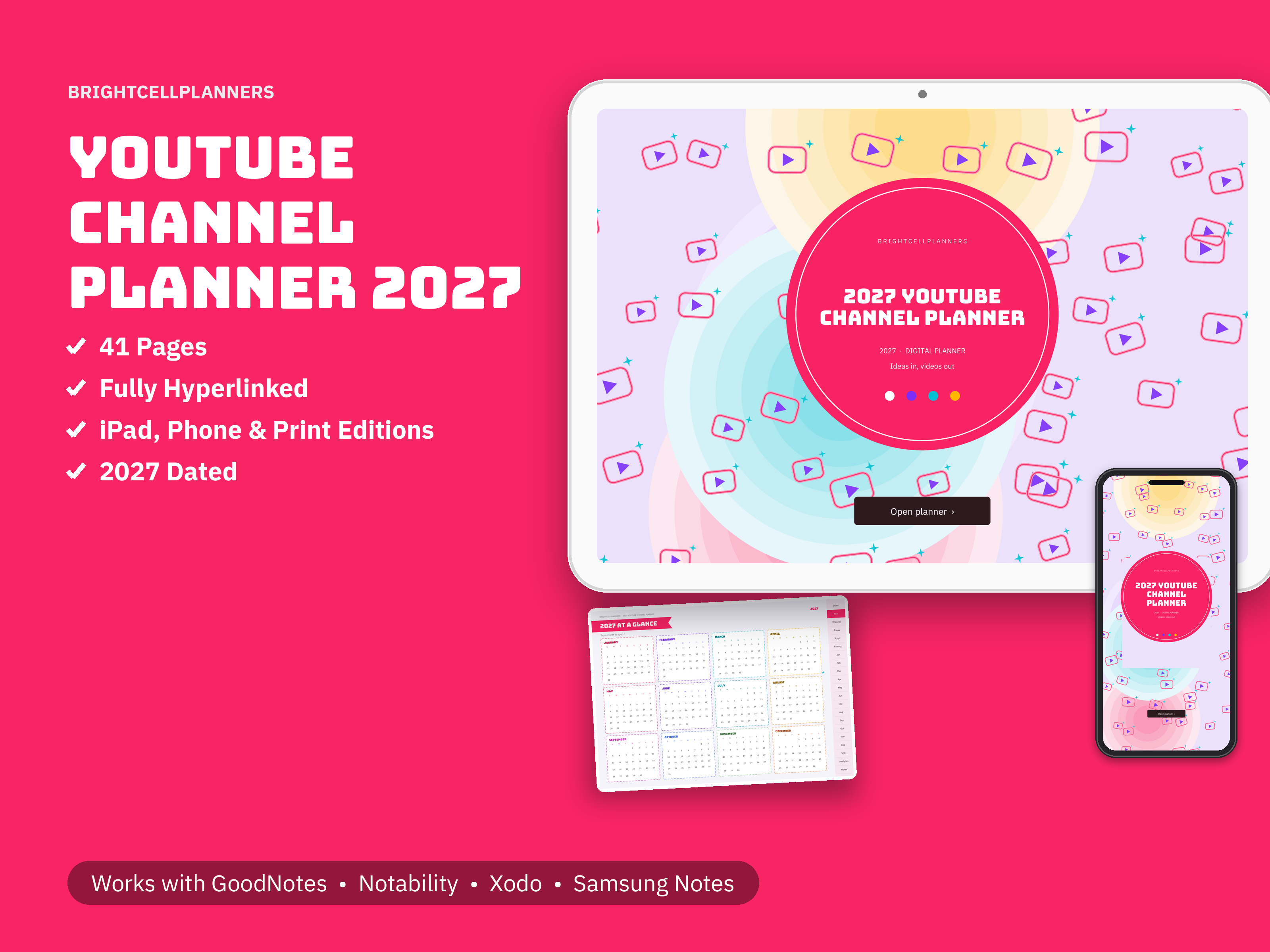 YouTube Planner – Digital Planners by BrightCellPlanStudio